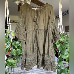 Free People Olive Green Tunic fairy festival dress
